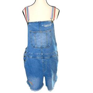 Take Pride RAINBOW Straps QUEEN DENIM OVERALLS JEANS Size M, NWT